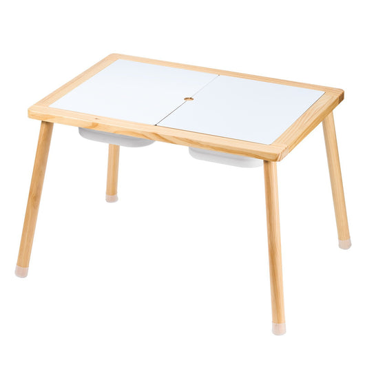 Wooden table with white surface on a white background