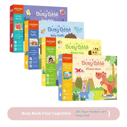 Set of colorful children's Busy Books on a white background