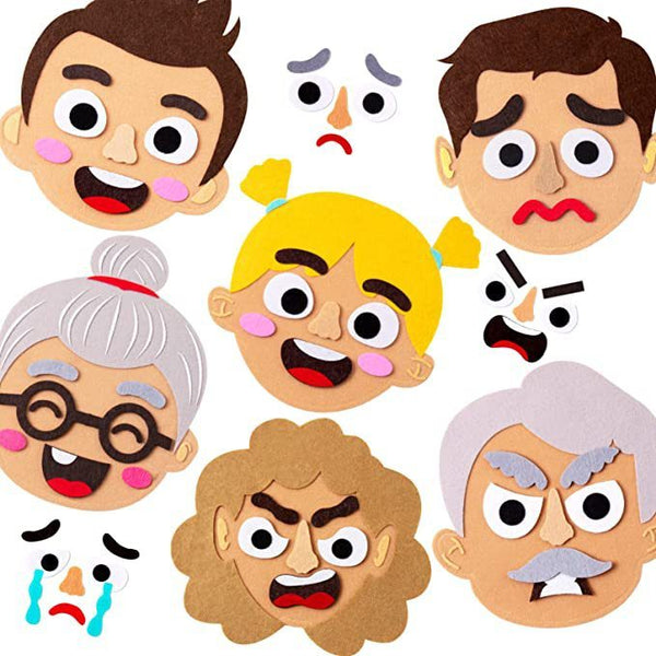 A set of colorful non-woven children's expression stickers depicting various characters with different facial features and expressions.