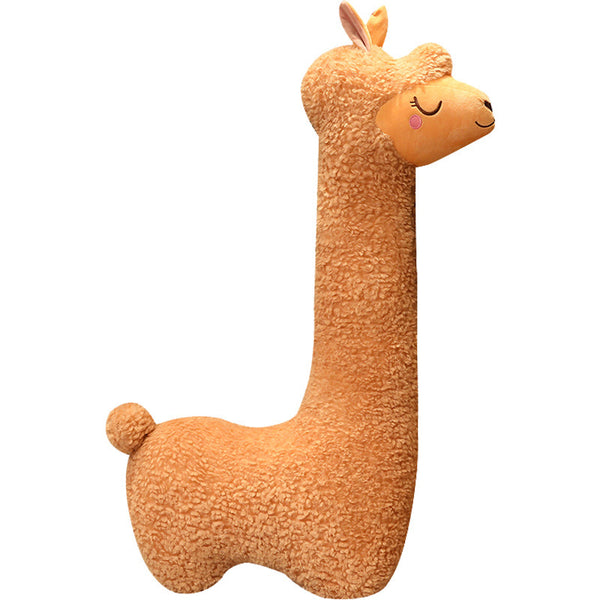 Plush toy shaped like a llama on a white background