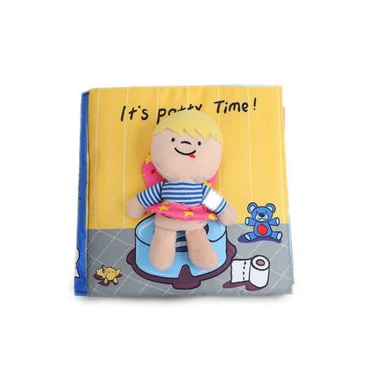 Children's book with a soft toy on a white background
