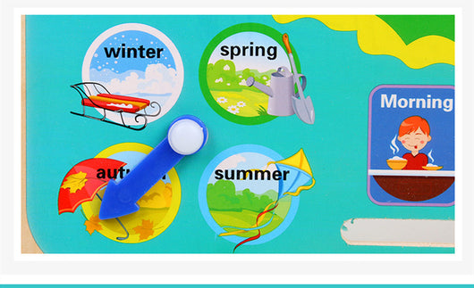 Educational board with seasons and activities for children