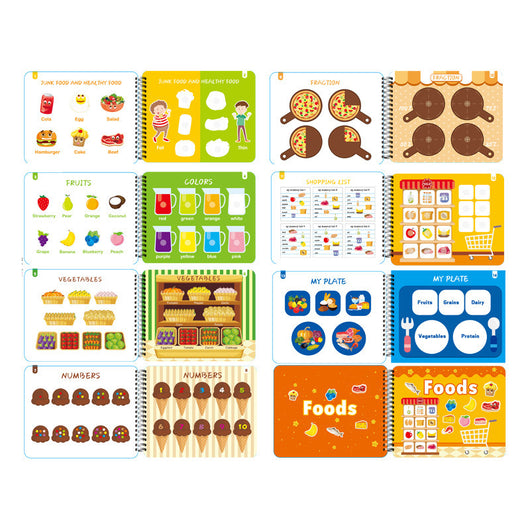 Set of educational children's books on various topics including foods, fruits, vegetables, colors, and numbers.
