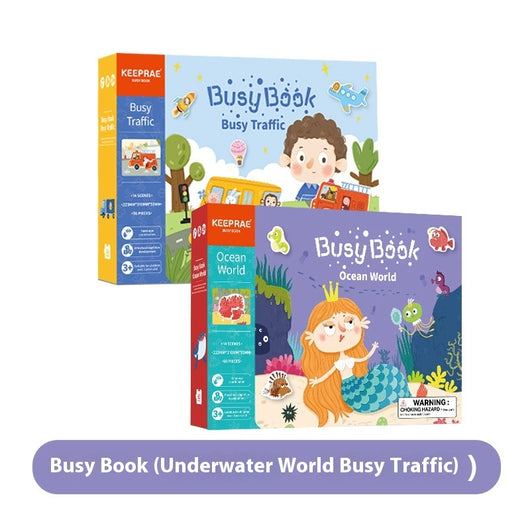 Three colorful children's books titled 'Busy Book' on a white background
