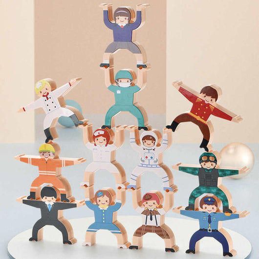 Set of paper dolls in various职业 outfits arranged in a pyramid formation.