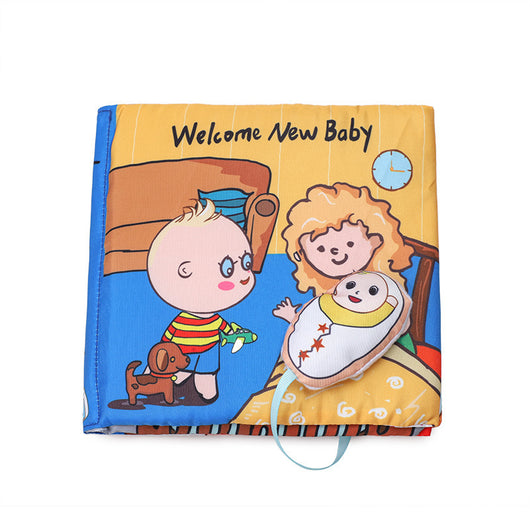 Baby blanket with cartoon characters and 'Welcome New Baby' text on a white background