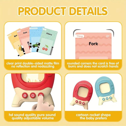Product details of a children's toy with colorful cards and a cartoon design.