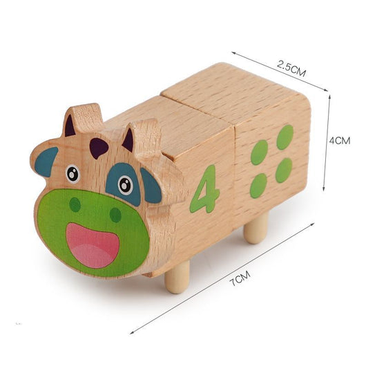 Wooden toy horse with measurements on a white background