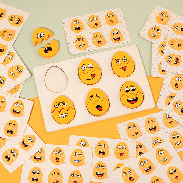 Wooden 0-3-5 Years Old Face Changing Egg Expression 3D Puzzle Model Children