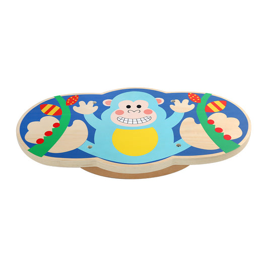 Colorful monkey-shaped wooden toy on a white background