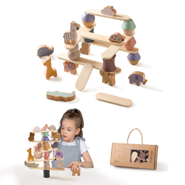 Kid Montessori Toy Baby Wooden Animal stacking