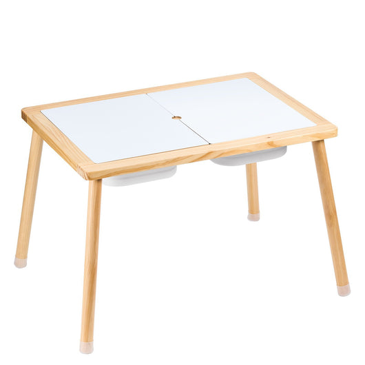 Wooden table with a white surface on a white background