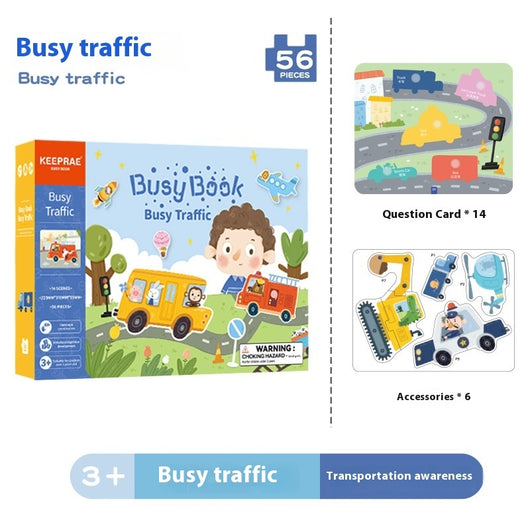 Busy Traffic toy set with packaging and components on a white background