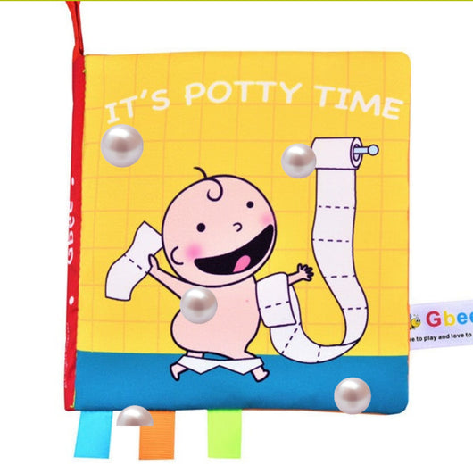 Children's book titled 'It's Potty Time' with a cartoon character on a yellow background.